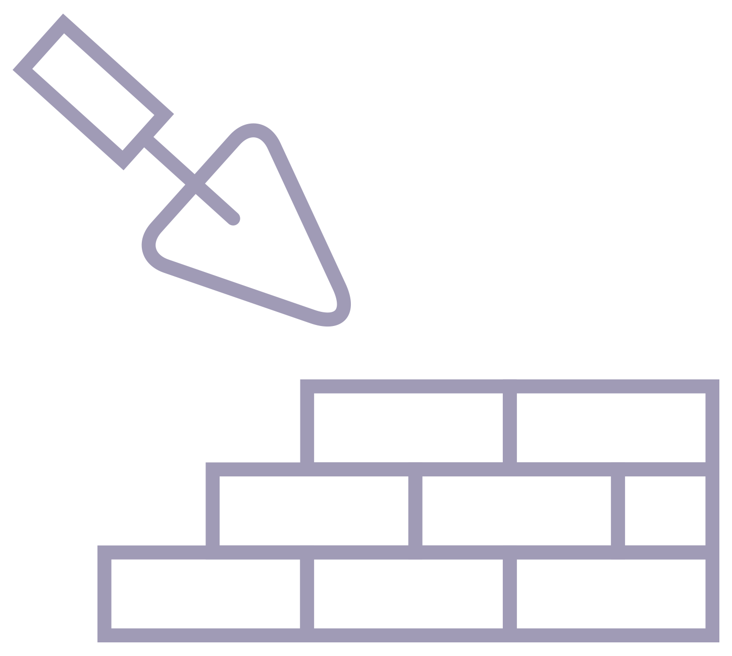 An icon of a partially built brick wall with a trowel, representing infrastructures for commitment number three